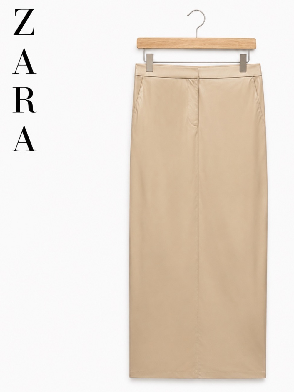 ZARA Faux Leather Maxi Skirt Beige Size M |